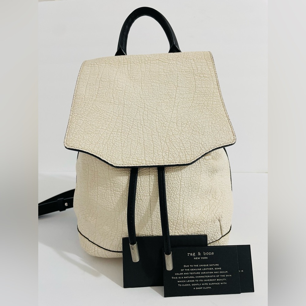 Rag & Bone Mini Pilot Drawstring Lamb Leather  Backpack White Bag